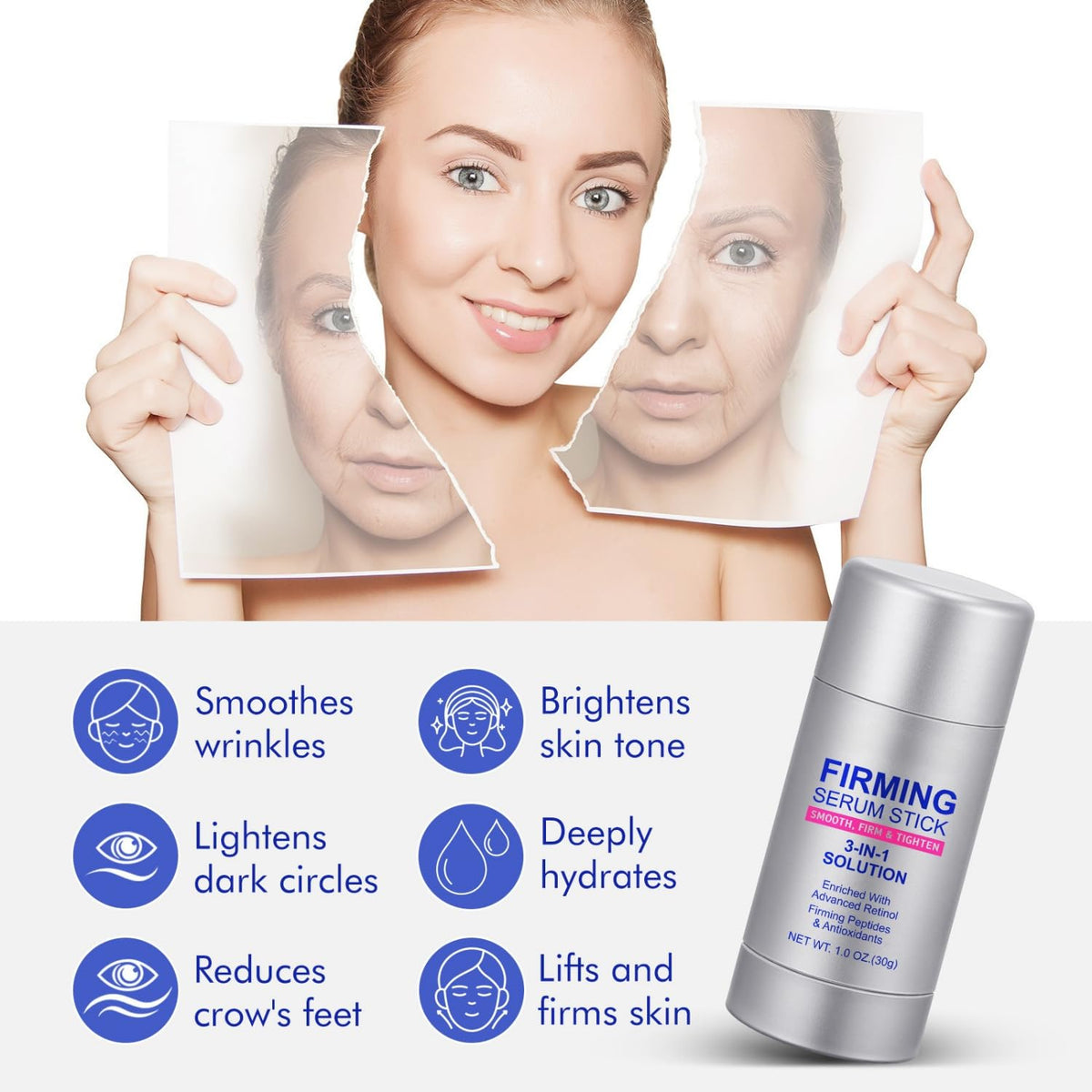 Sanrik Advanced Retinol Face Serum for Women | Anti Aging, Hydrating & Firming Serum Stick | Smoothes Wrinkles, Brightens Skin Tone, Reduces Crow’s Feet | for All Skin Types (1 Ounce (Pack of 1))