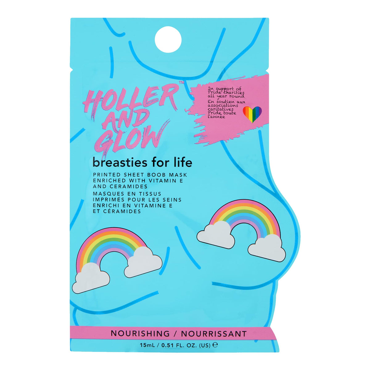 Holler & Glow Holler And Glow Breasties For Life Boob Masks. Rainbow Printed Sheet Masks, Infused with Vitamin E & Ceramides, Hydrating, Nourishing & Smoothing, Body Positive, Vegan, Cruelty Free, 15 ML