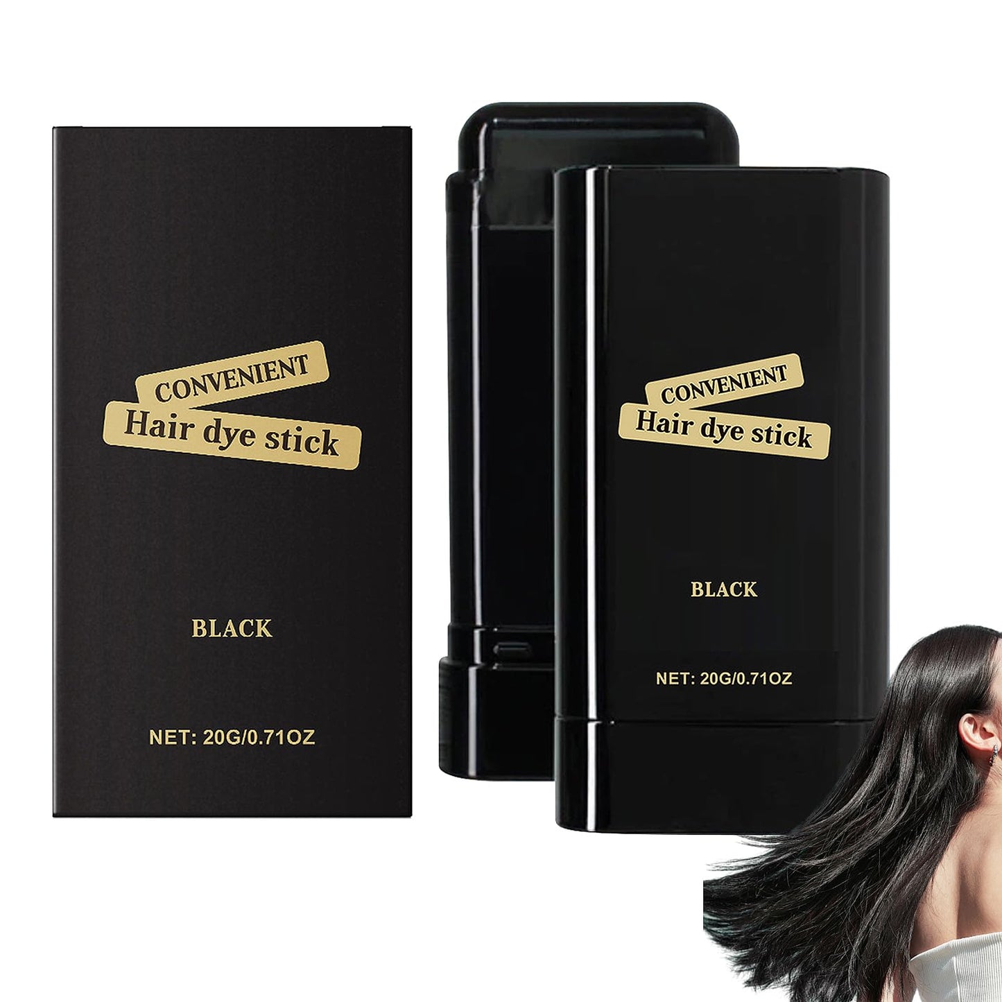 HERBINSOLS Safe and Convenient Comb Hair Dye - Portable Hair Dye Comb for Gray Hair Coverage - Waterproof and Sweat-Proof HairDye Stick - 2 in 1 Instant Hair Colour Stick for Women & Men(Black)