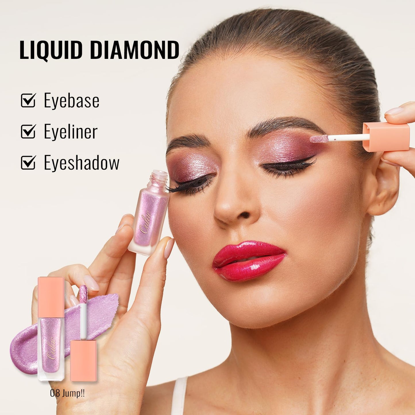 Oulac Liquid Glitter Eyeshadow – Shimmer Eyeshadow Metallic Purple Eyeshadow Liquid Eyeliner with Fine Sparkle, Blendable Sparkly Eye Make-up, Crease Resisatnt, Non-Greasy, Vegan, 5.4g, Jump!! (08)