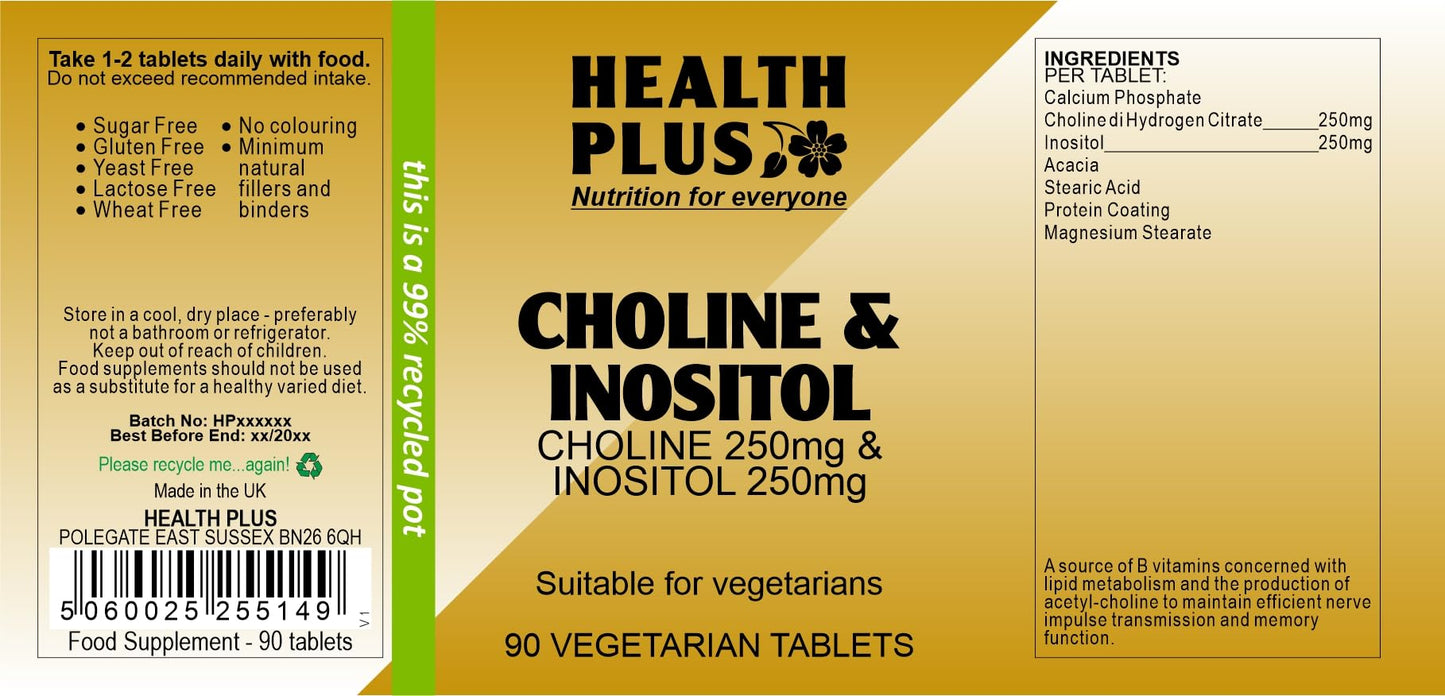 Health Plus Choline & Inositol Vitamin B Supplement - 90 Tablets