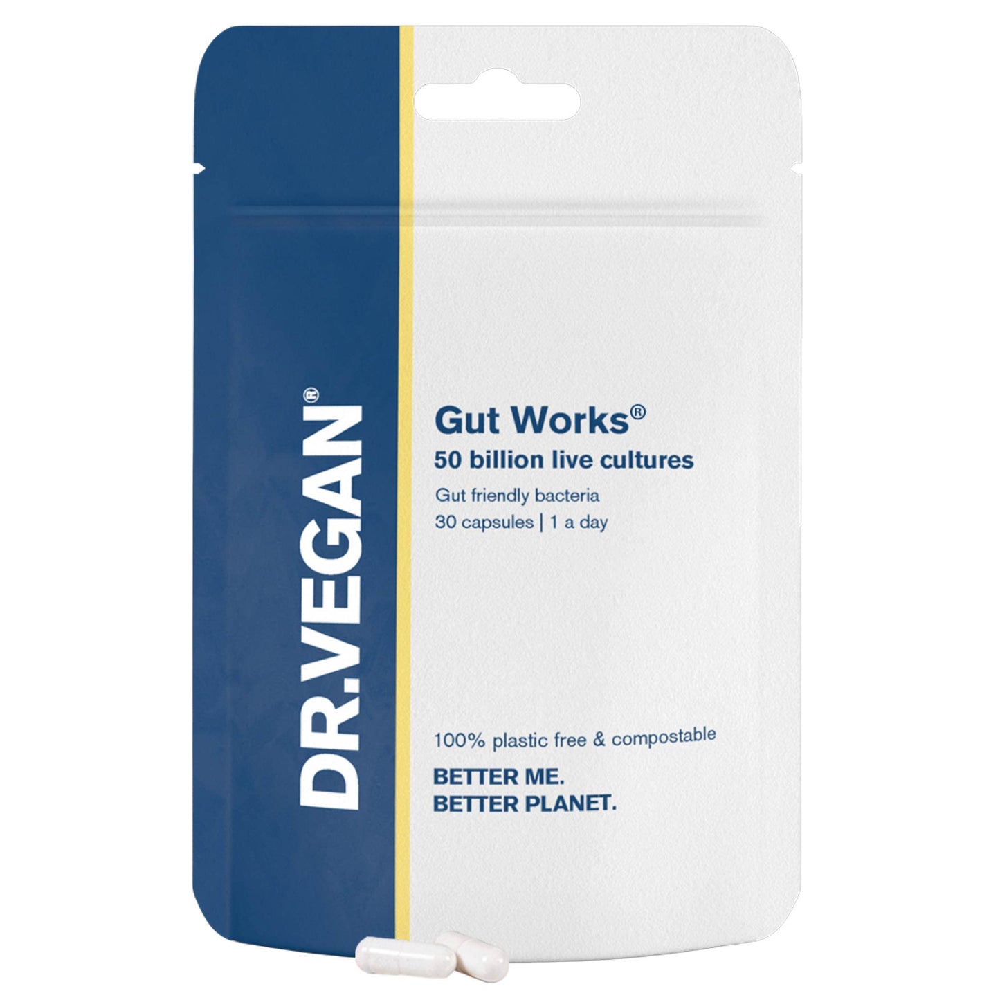 DR.VEGAN Gut Works® | 50bn Live Cultures | Pre & Probiotic | 30 Vegan Friendly Capsules | One-A-Day | 6 clinically studied strains