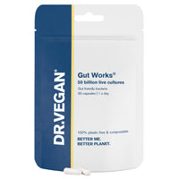 DR.VEGAN Gut Works® | 50bn Live Cultures | Pre & Probiotic | 30 Vegan Friendly Capsules | One-A-Day | 6 clinically studied strains