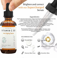 Voila pure VITAMIN C SERUM for Face with Hyaluronic Acid - Anti-Ageing Vitamin C Face Serum - Vit C with 5% Pure Hyaluronic Acid Serum for Face - For Age Spots, Fine Lines, Wrinkles 60ml