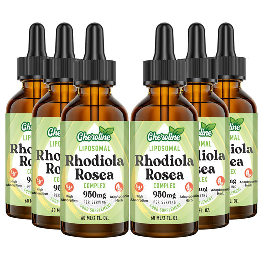 Cheroline Liposomal Rhodiola Rosea 950 mg, 9-in-1 Rhodiola Rosea Drops 360 ml, Rhodiola Root Liquid Tincture, Vegan Adaptogenic Herb Supplement for Energy, Stress & Mood (Pack of 6)