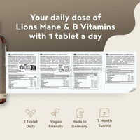 Lions Mane Mushroom Extract Supplement 2000mg - 210 High Strength Vegan Tablets with Black Pepper - High Potency Mushroom + B Vitamins B1-B2-B3-B5-B6 - Support Brain & Mental Performance - Alpha Foods