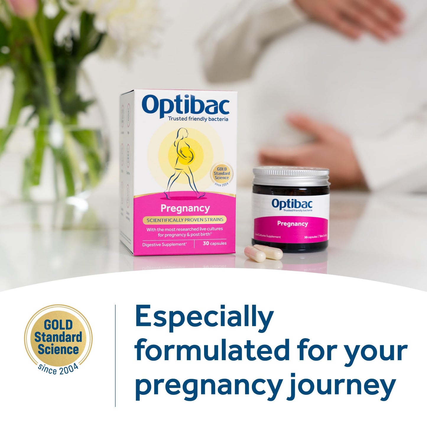 Optibac Probiotics Pregnancy - Most Researched Pregnancy Probiotics - Also for Breastfeeding & Post Birth - for Gut & Intimate Flora - 30 Vegan Capsules