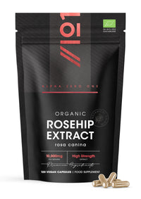 ALPHA01 Organic Rosehip Extract 10,000mg - 120 Vegan Capsules – High Strength Rosa Canina Supplement – Resealable and Recyclable Pouch by Alpha01