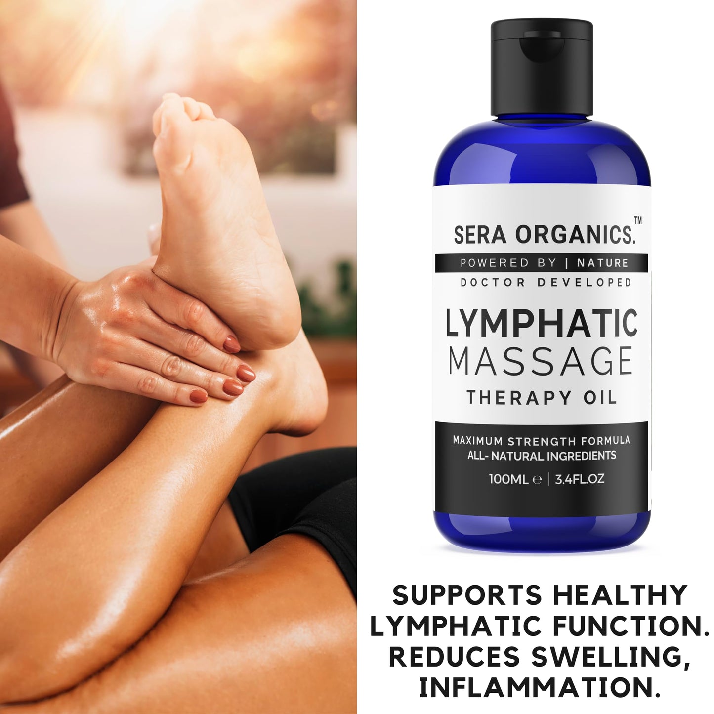 Lymphatic Drainage Massage Oil – Arnica, Coconut & Essential Oils for Detox, Circulation & Post-Surgery Recovery – Supports Lipoedema, Swelling & Massage Therapy – 100ml | Sera Organics