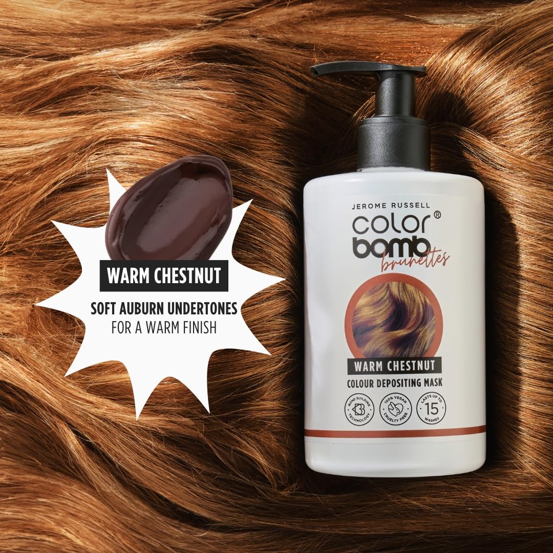 Jerome Russell WARM CHESTNUT Colour Bomb | Blonde Depositing Hair Mask | Nourishing, Semi-Permanent Colour & Shine Treatment | Vegan & Cruelty-Free | 300ml