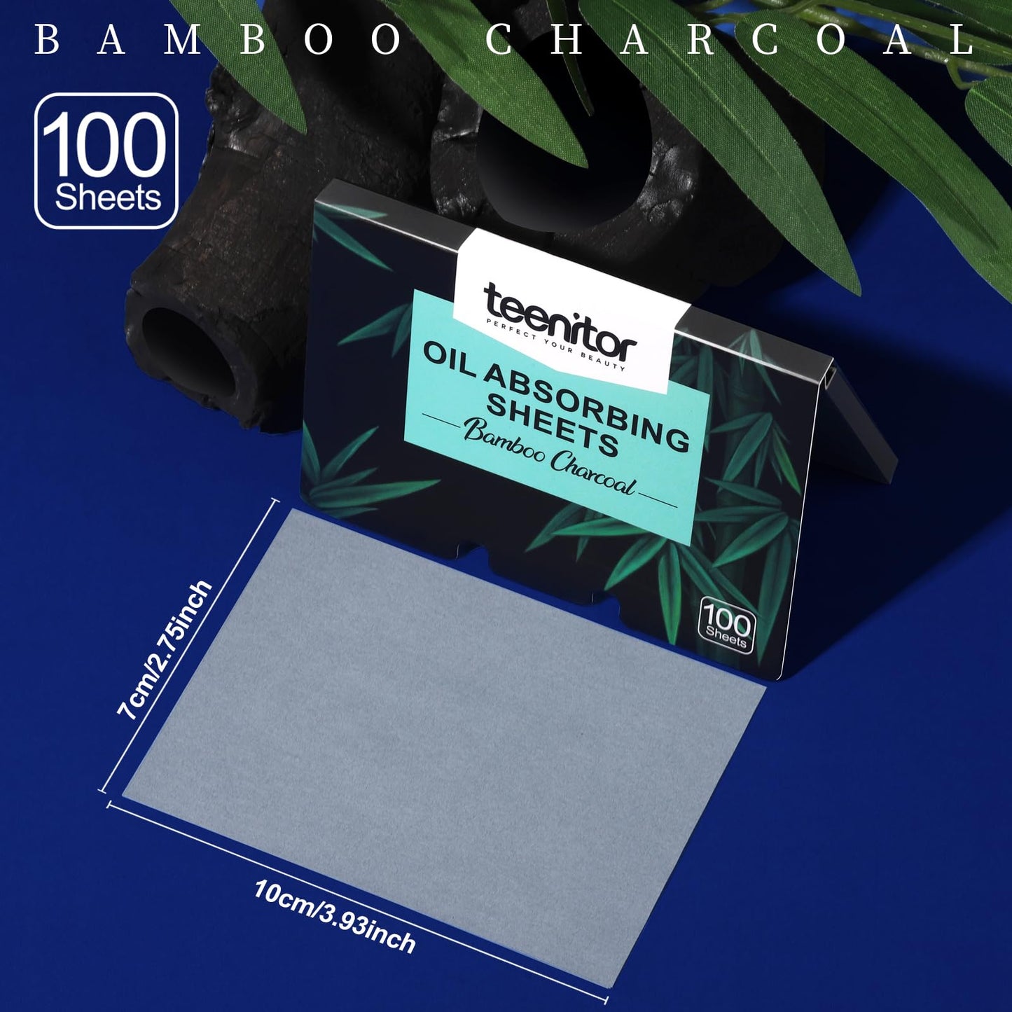 Teenitor Blotting Paper for Oily Skin, 200 Sheets Natural Bamboo Charcoal Oil Blotting Sheets for Face, Oil Absorbing Sheets Cosmetic Blotting Paper for Wen Women, Oil Control Film, Large 7cm x 10cm