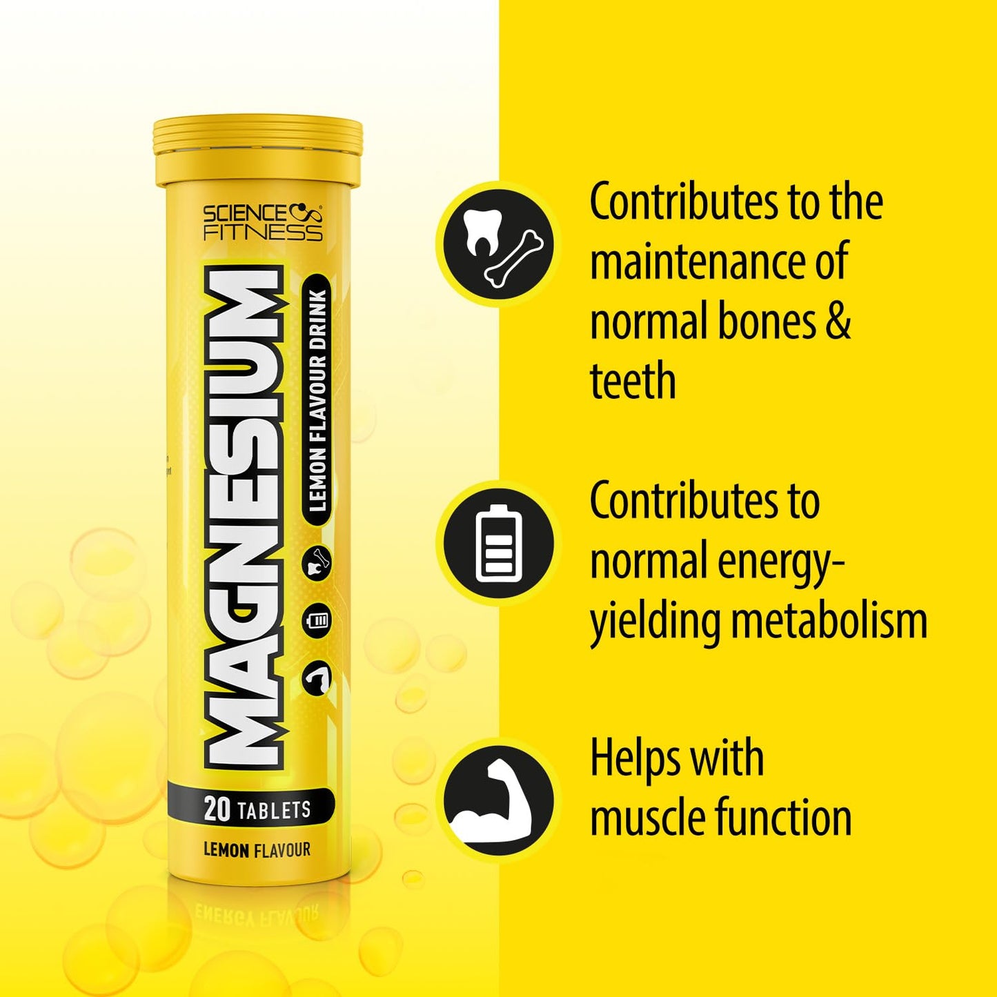 SCIENCE FITNESS Magnesium Lemon Flavour Effervescent Tablets -120 Tablets for Normal Muscle Functions, Suitable for Vegans and Vegetarians, Magnesium 375 mg per Serving