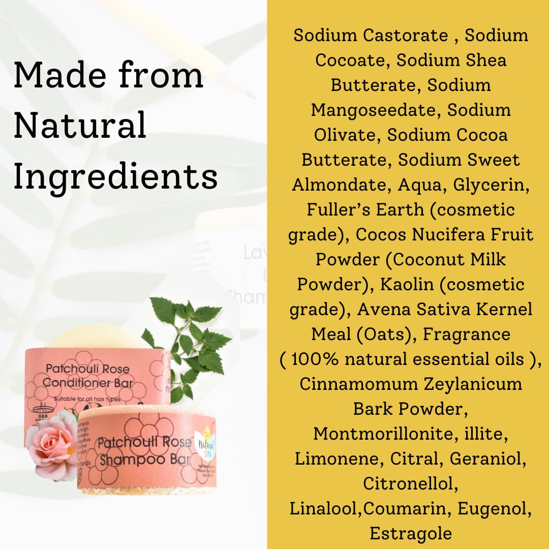 The Natural Spa Patchouli Rose Shampoo and Conditioner Bar Set - Handmade in Devon England - Suitable For All Hair Types - Vegan Friendly - Cruelty Free