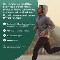 5000mg Sea Moss Tablets - 400 Irish Sea Moss Vegan Supplements for 6.5 Months of Supply, Contributes to Normal Energy-Yielding Metabolism, Skin & Cognitive Function (EFSA) Made in The UK by Nutravita