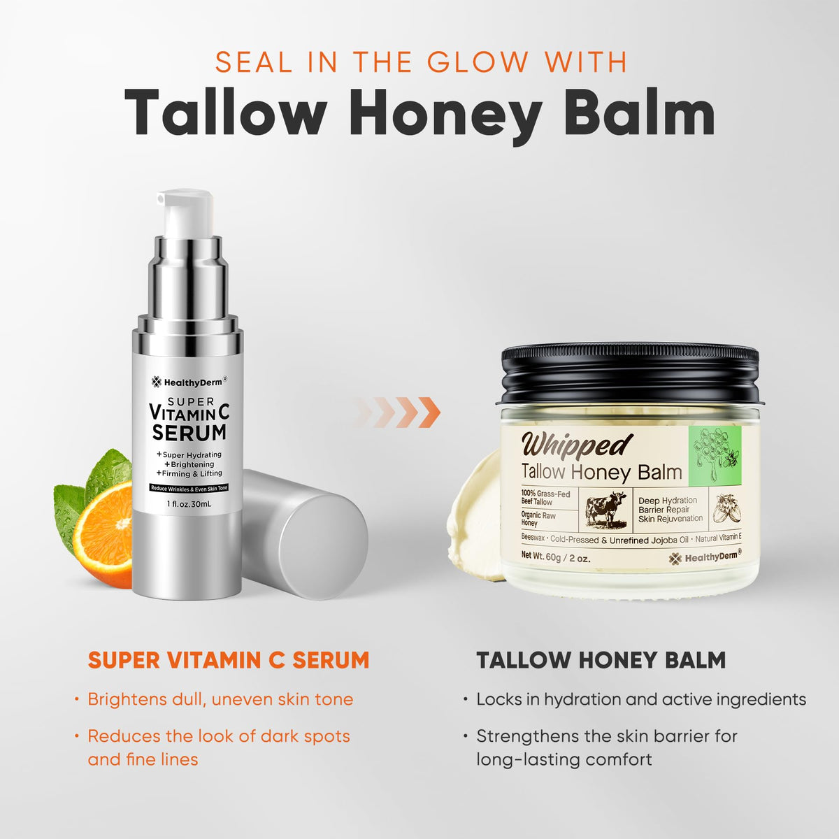 HealthyDerm Super Vitamin C Face Serum: Hydrating Facial Serum with Hyaluronic Acid, Niacinamide, Peptides, Vitamin C, Vitamin E & Bakuchiol – 30 ml