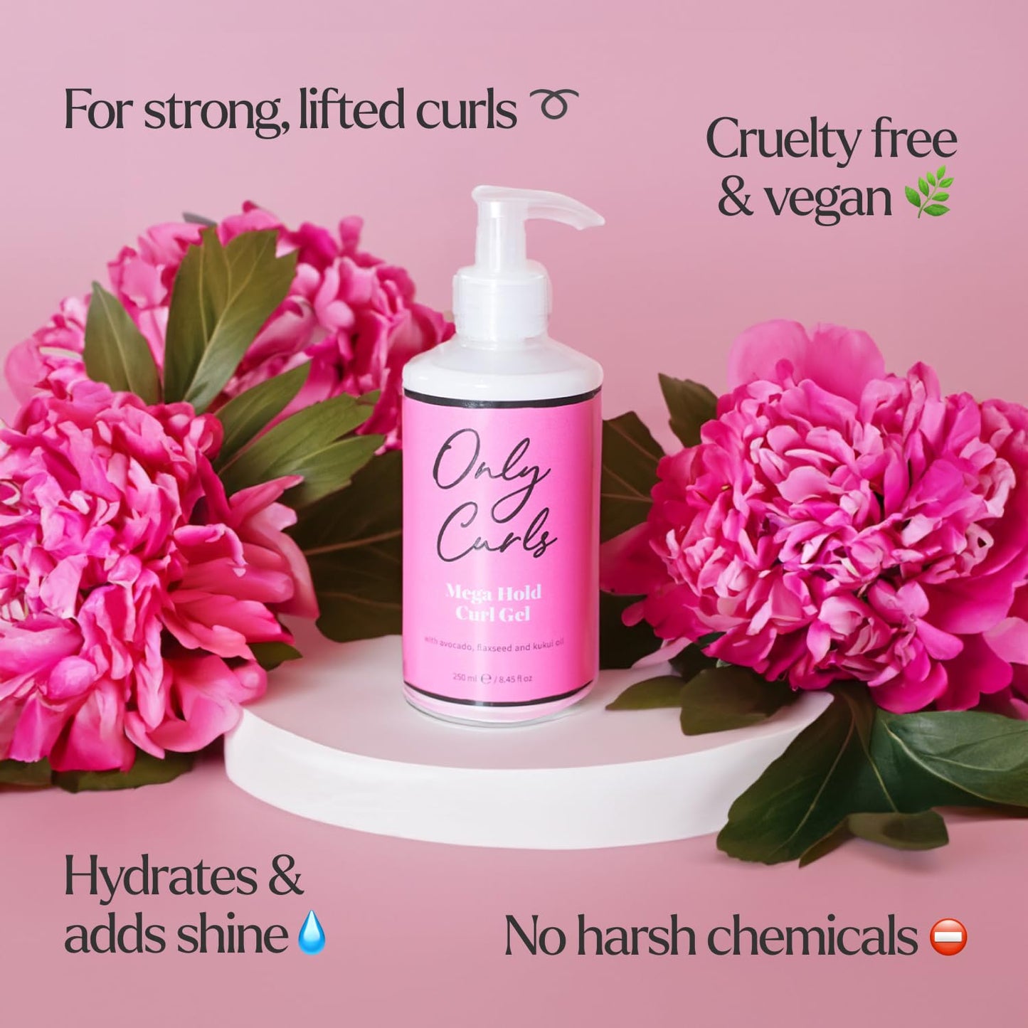Only Curls Mega Hold Curl Gel 250ml – Strong Hold Styling Gel for Defined, Long-Lasting, and Frizz-Free Curls – Vegan & Cruelty-Free Curl Care