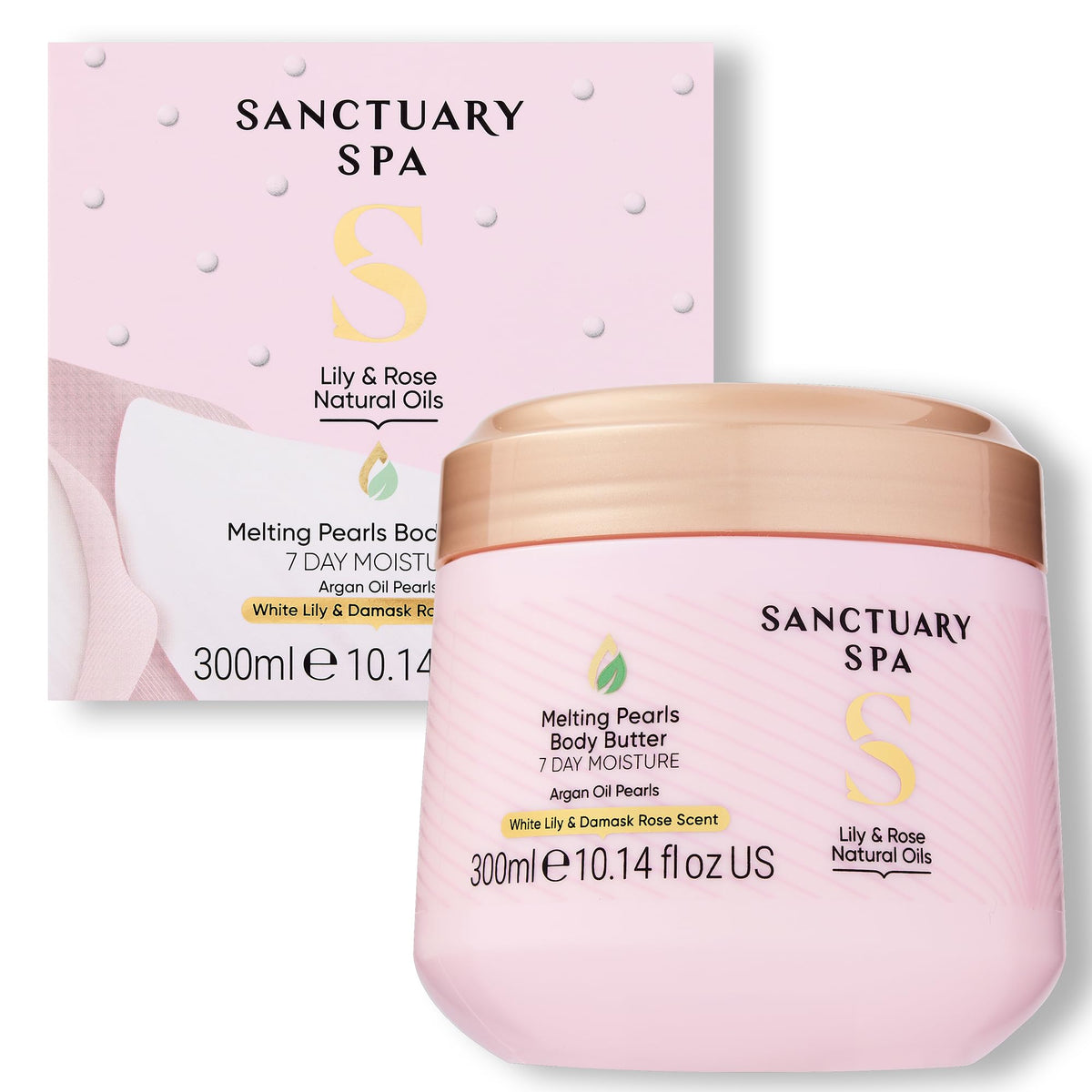SANCTUARY Sanctuary Spa Lily and Rose Natural Oils Melting Pearls Body Butter, No Mineral Oil, Cruelty Free and Vegan Shea Body Moisturiser, 300ml