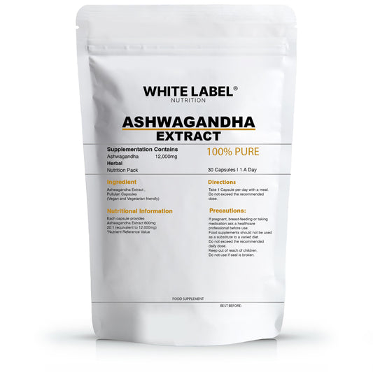 WHITE LABEL NUTRITION White Label Nutrition Ashwagandha Capsules Extract | 30 Day Supply | 12,000mg | Vegan & vegearian |