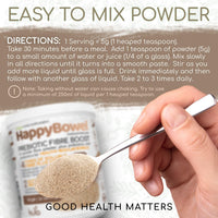Kula Nutrition HappyBowel - Soluble Fibre Supplement - Dietary Fibre Powder - Psyllium Husk, Inulin FOS, Glucomannan, Beet, L-Glutamine, Peppermint, Prebiotics and Probiotics for Gut Health - Mix with Water - 180g