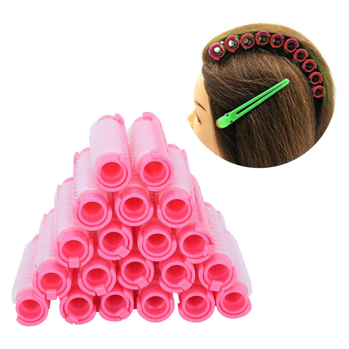 KIMISS 20pcs Hair Perm, Rod Roller Curler Hairdressing Curly Hair Perm Rods Fluffy Perming Rollers Short Large Tool KitPink (Pink)