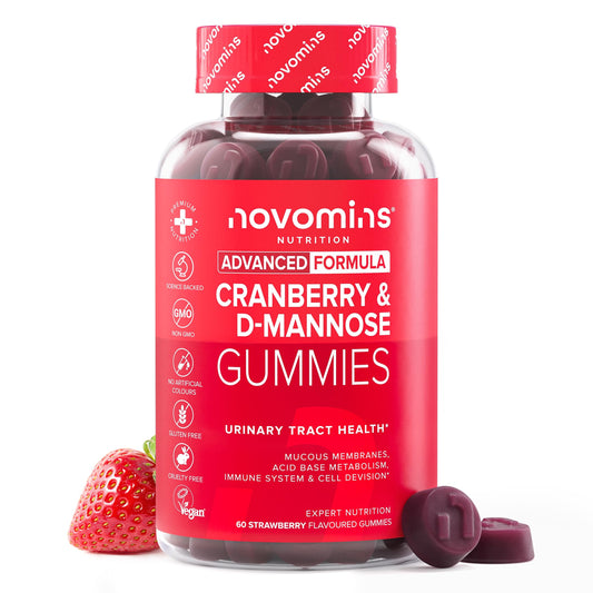 novomins Cranberry & D Mannose Gummies - Urinary Tract Health & Bladder Control - Vegan - Alternative to Cranberry Tablets, Juice, or D Mannose Powder - Inulin, Magnesium - 60 Gummies - Novomins