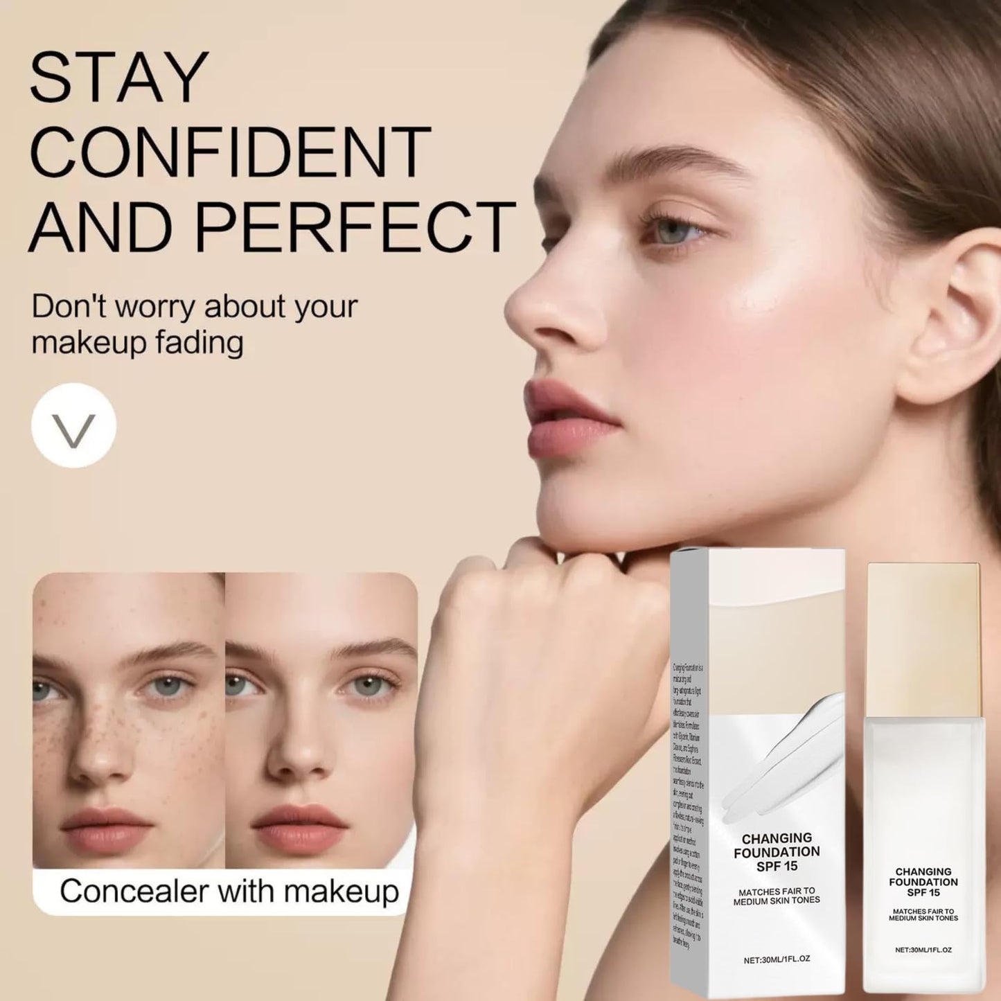 AHVKNU Skye Color Changing Magic Foundation,Colour Changing Foundation,SPF 15 Sun Protection,All Day Flawless Warm Skin Tone BB Cream Makeup Base Concealer,Self-Adjusting Shade for All Skin,30ml
