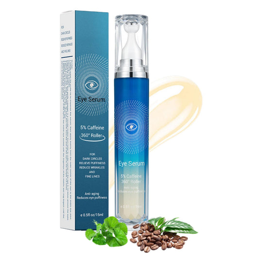 ISBEAUSOLS Eye Serum with 5% Caffeine, Eye Roller for Dark Circles and Puffiness, Caffeine Eye Serum for Fine Lines and Wrinkles, Eye Bags Remover Men & Women, Friendly to All Skin Types, 15ML