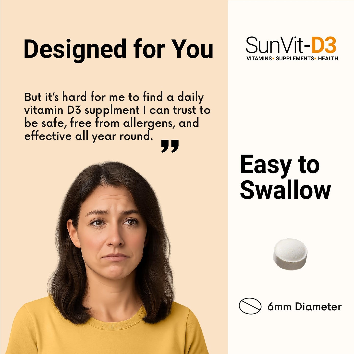 SunVit-D3 Vitamin D3 4000 IU Tablets | High Strength Vitamin D Tablets Supports Immune System, Bone, Teeth & Muscle Health | Gluten Free, Dairy Free | Vitamin D Supplements (28 Count)