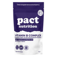 Vitamin B Complex High Strength - with Vitamin D3 & Vitamin C - All 8 Essential B Vitamins - 120 Easy to Swallow Tablets - VIT B Vegan Supplement - Pact Nutrition