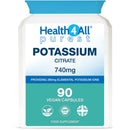 Health4All Potassium Citrate 740mg per Capsule, 90 Vegan Capsules, High Elemental K+