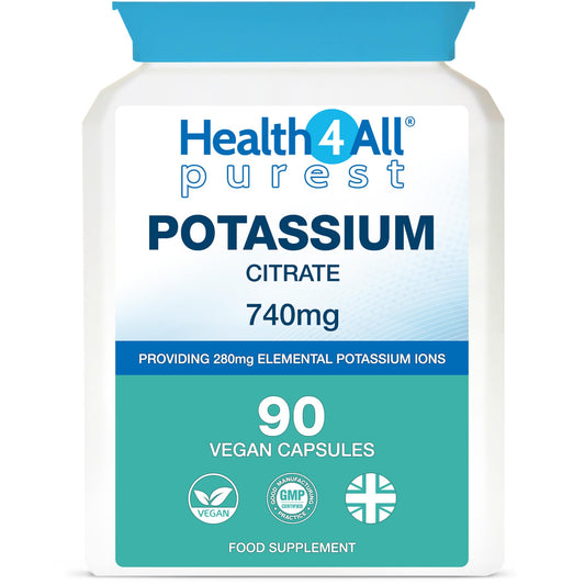 Health4All Potassium Citrate 740mg per Capsule, 90 Vegan Capsules, High Elemental K+