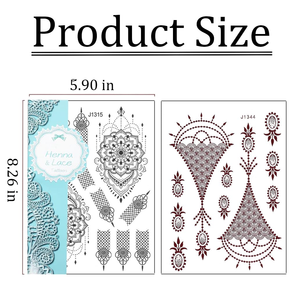 XMASIR 12 Sheets Temporary Tattoo Stickers, Indian Mandala Fake Tattoos Kit
