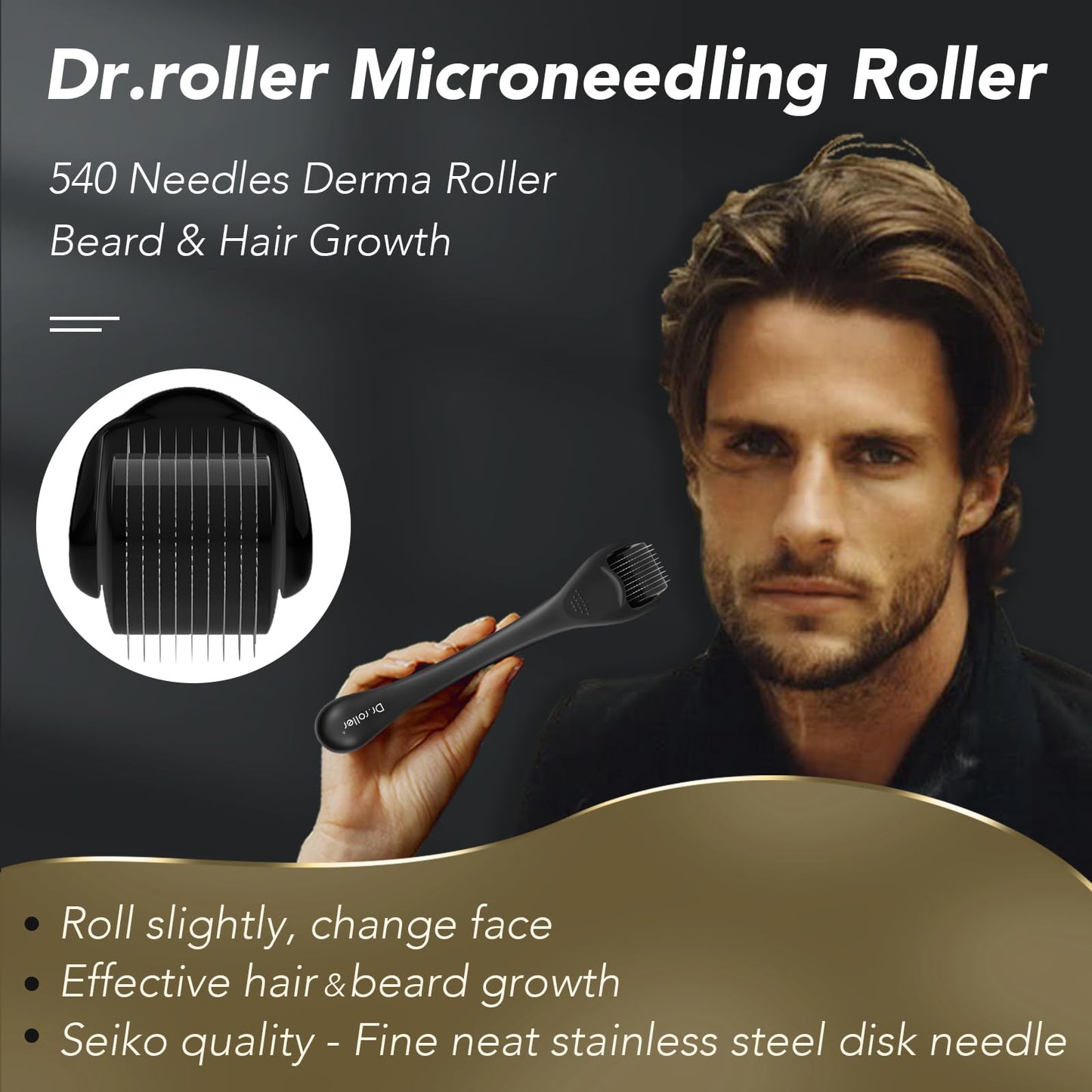 Dr.roller Microneedling Roller, Derma Roller Hair Growth Women, 540 1mm Titanium Beard Roller for Men, Beard Growth Roller, Dermaroller for Stimulate Beard and Hair Growth