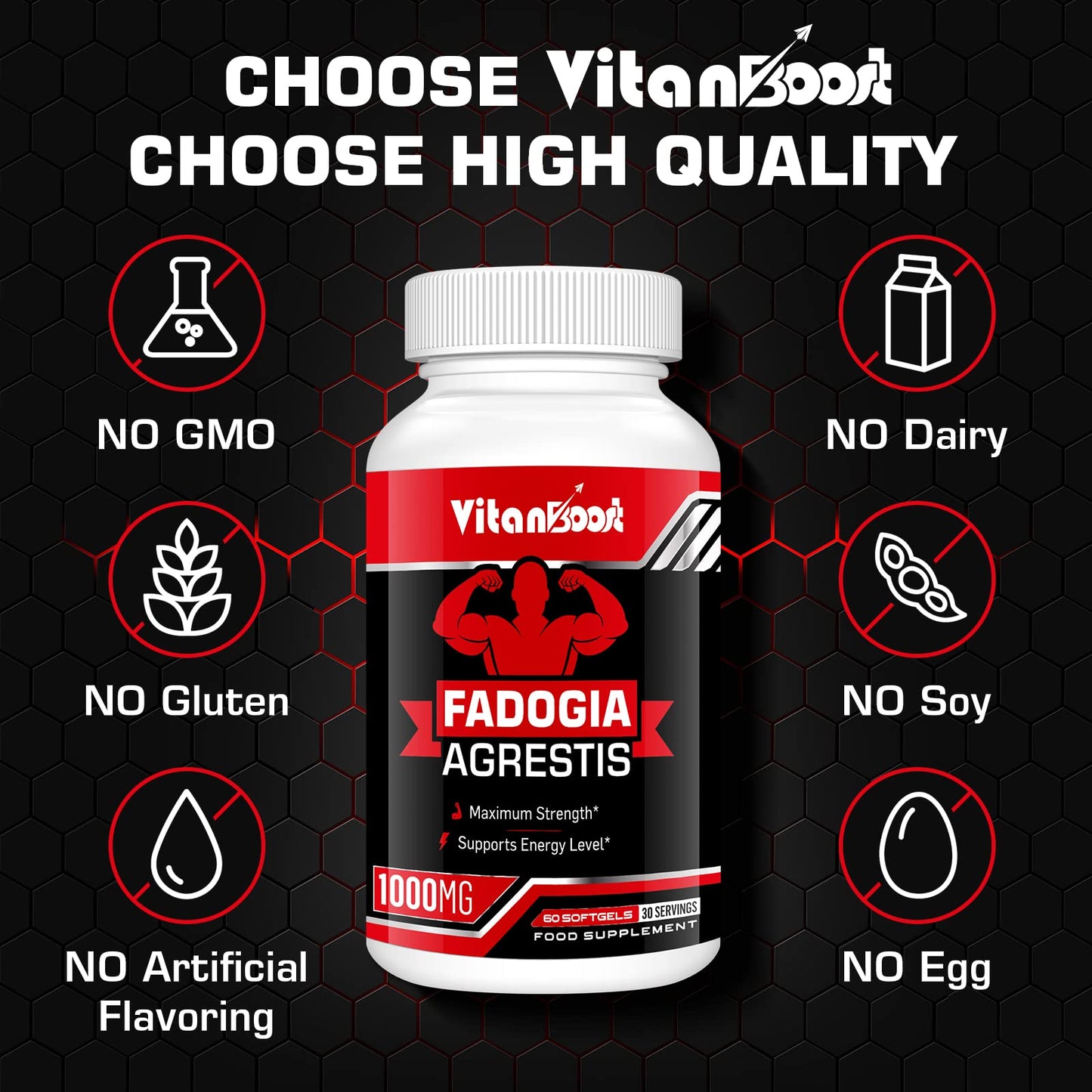 Vitanboost Fadogia Agrestis 1000mg with Ashwagandha & ZINC- Maximum Strength Fadogia Agrestis Extract Supplements - Drive, Athletic Performance & Muscle Mass - Gluten Free, Non-GMO, 120 Softgels