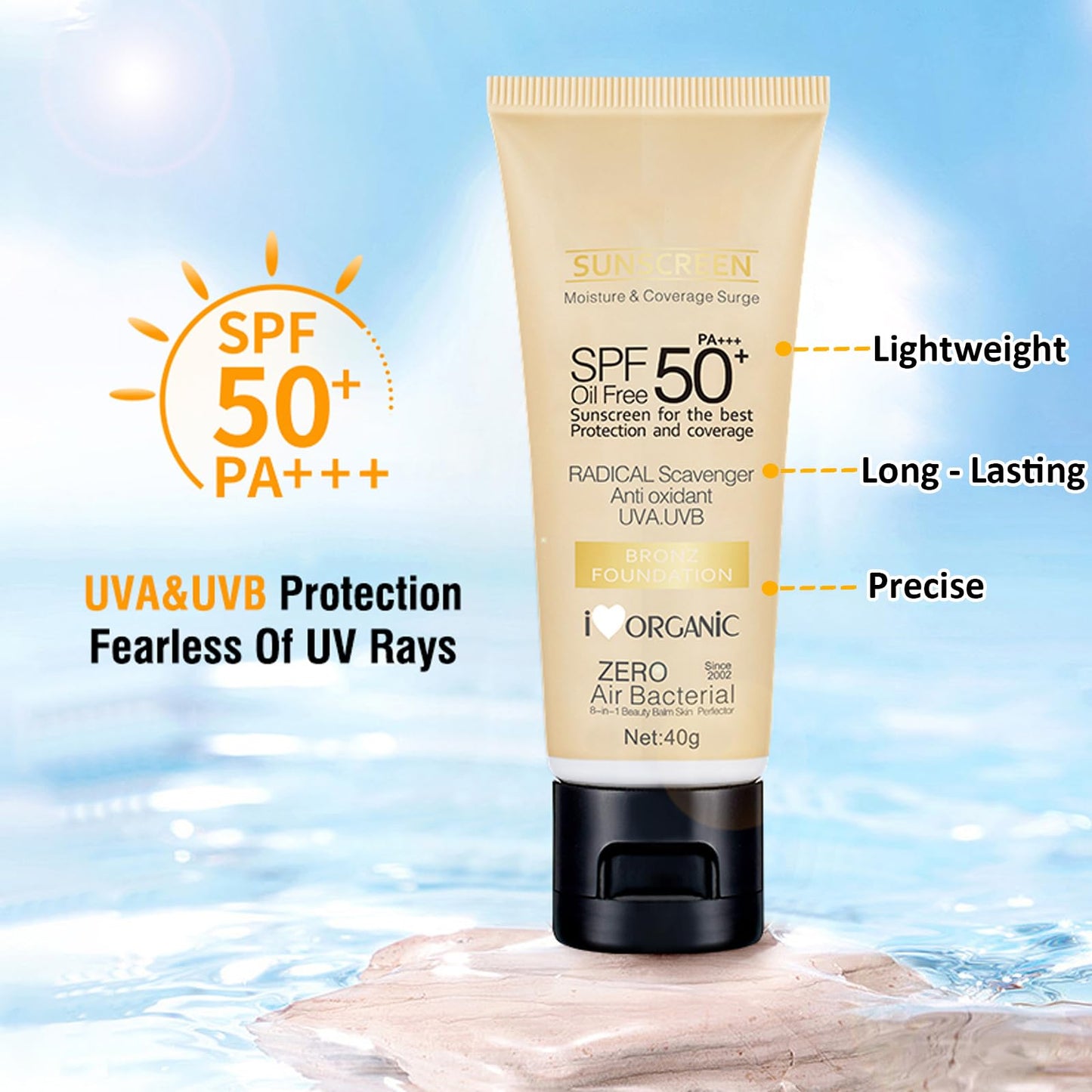 Shengqialun Tinted Sunscreen Spf 50 - Face Sun Cream Spf 50 For Daily Makeup & Sun Protection - Bronze Factor 50 Face Cream - Against UV Rays, Sheer To Medium Coverage, Lightweight And Oil-Free