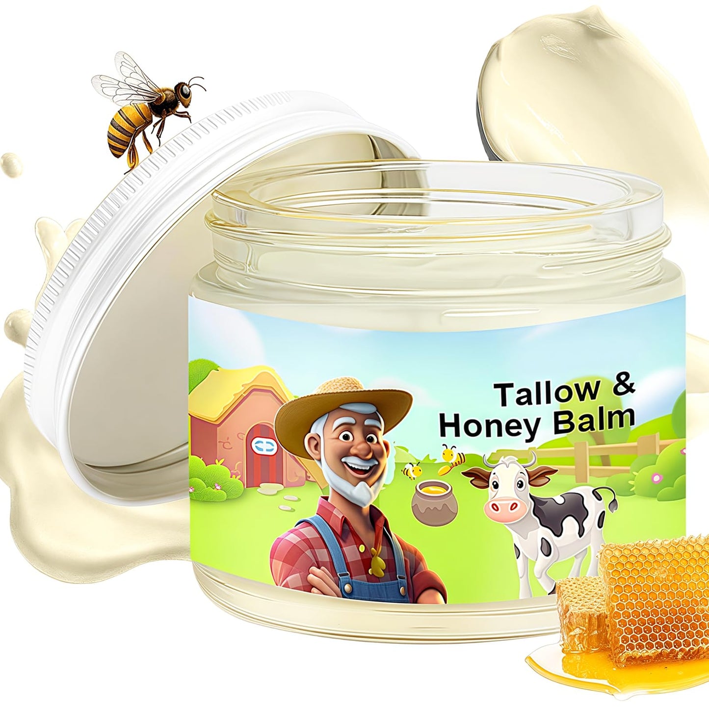 Wormeer Tallow & Honey Balm, Beef Tallow Face Moisturizer, with Grass-Fed Butter & Raw Wild Honey for Smooth, Hydrated Skin, Gentle Formula for Women, Face & Body Moisturizer -2.12 OZ