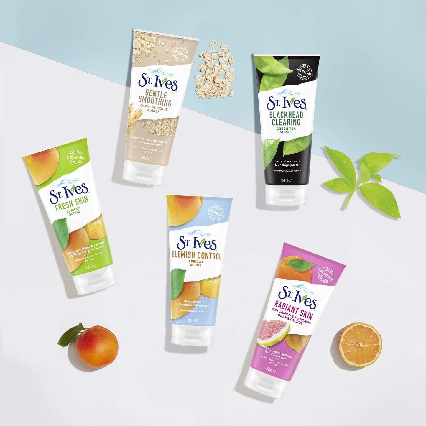 beauty mix ST. Ives Blemish Control Apricot Scrub, 150 ml, Pack of 2 - Deep Cleansing, Exfoliating Formula with 100% Natural Exfoliants for Clearer, Radiant Skin and Effective Blemish Control
