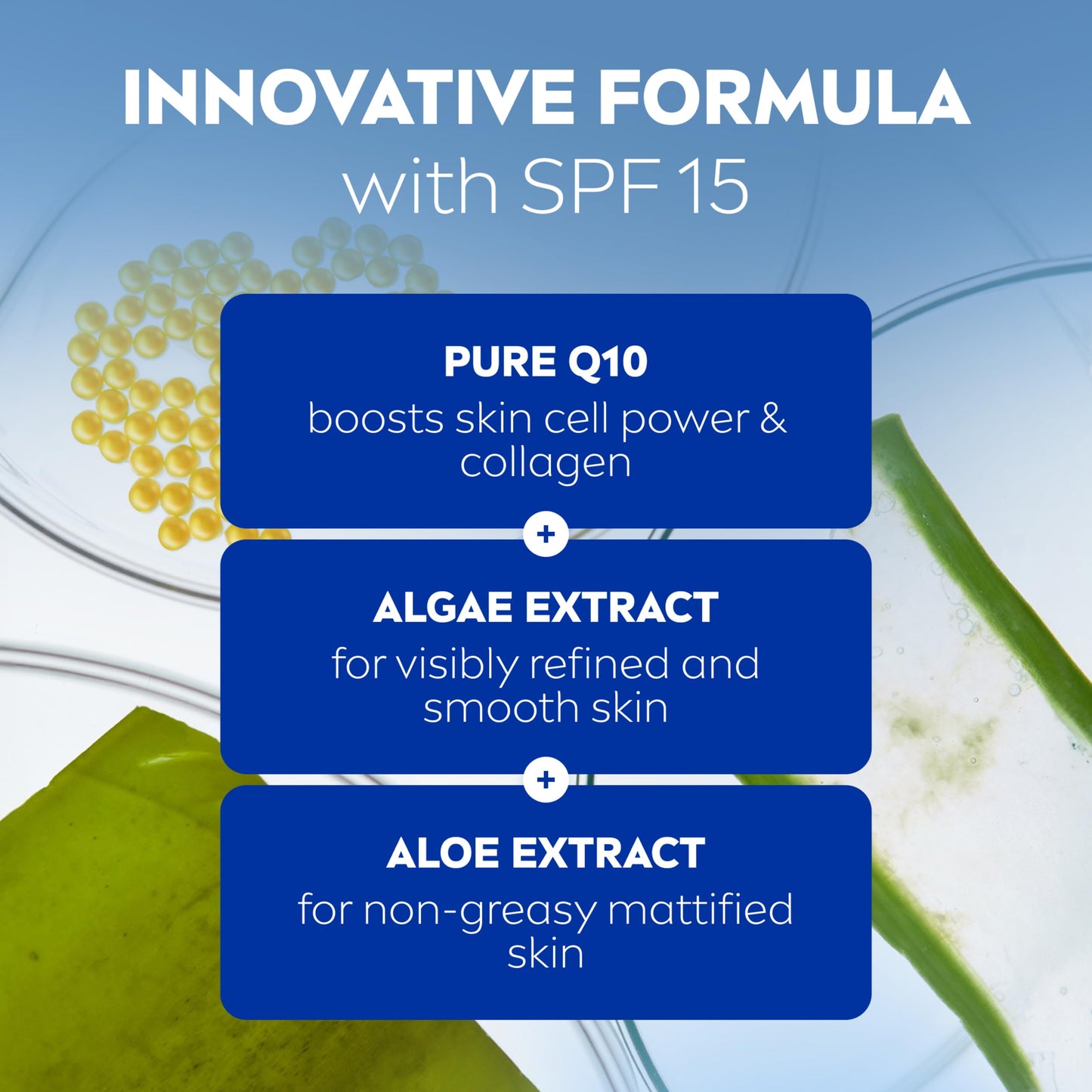 NIVEA Q10 Anti-Wrinkle Pore Minimising Extra Light Day Cream SPF15 (50ml), Anti-Wrinkle Moisturiser with Light Texture, Pore Minimising Cream with UVA/UVB Protection