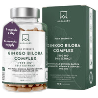 AAVALABS Ginkgo Biloba High Strength - 7500mg - 50:1 Extract - with Bacopa Monnieri, Ginseng, Vitamin B6, B1, B2, & Zinc -180 Nootropic Ginkgo Biloba Capsules - Packed with Flavonoids