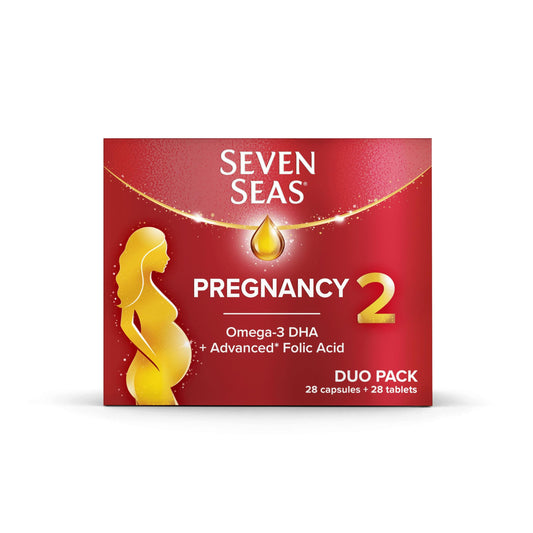 Seven Seas Pregnancy, Pregnancy Vitamins with Omega-3 DHA and Advanced* Folic Acid, Iron, Vitamins B6 and B12, 28 Capsules + 28 Tablets, 4-Week Supply