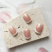 DMQ French False Nails Short, 24Pcs White French Fake Nails, Square Press on Nails Pattern, Glitter French Nail Tips with Nail Glue, Squoval Stick on Nails for Women Girls Nails Art (Glitter)