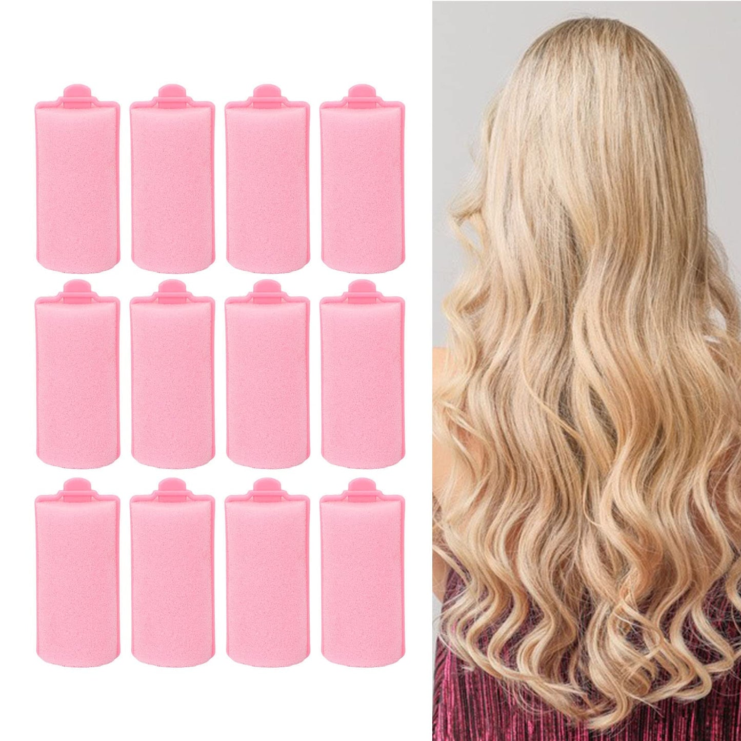 Foam Sponge Hair Rollers,12 Pieces Soft Sleeping Hair Curlers Flexible Hair Styling Curlers Sponge Curlers Professional Home Salon Portable Soft Hair Curler Tool for Hair Styling (Pink)
