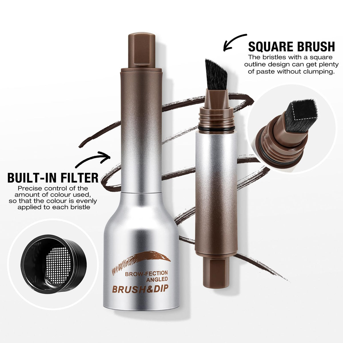 Boobeen Brow Fection Angled Brush & Dip, Waterproof Liquid Eyebrow Brush, Long Lasting Brow Pencil for Beginner, Creates Real-looking Brows Effortlessly