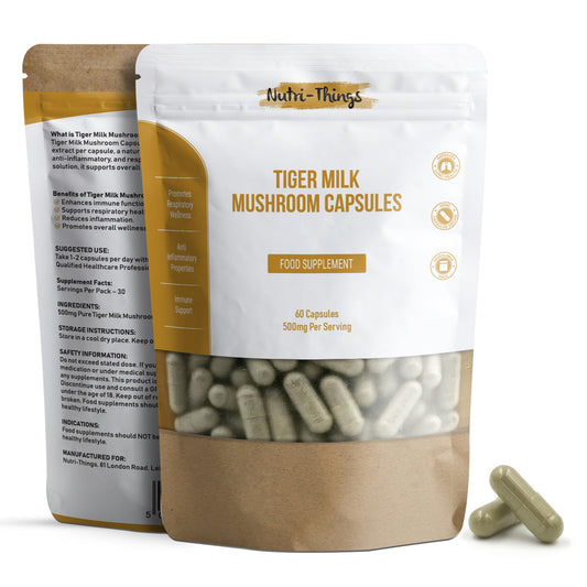 Nutri-things Tiger Milk Mushroom Capsules | Pure 500mg Extract for Immune & Respiratory Support | Vegan-Friendly HPMC | Anti-Inflammatory Benefits | Enhances Lung Health | 60 Count Resealable Pack