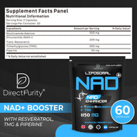 Directpurity Direct Purity NAD Supplements – 1150 mg Healthy Aging Liposomal NAD with Trans Resveratrol TMG and Piperine Blend Supports Cellular Health DNA Repair Energy and Metabolism – 60 Vegan Capsules
