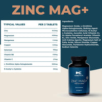 Kinetica Zinc Mag | 90 Capsules | 420 mg Magnesium | 16.5 mg Zinc | 193μg Selenium | 4.8mg B6 | 30 Servings | Sleep aid | Vegan & Vegetarian Friendly