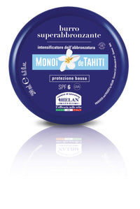 Helan, Monoi De Tahiti - Face and Body Tanning Accelerator, Body Butter & Tanning Moisturiser with Natural Tan Accelerator, Tanning Cream & Sunscreen with Sun Protection SPF 6, 200 ml - Made in Italy