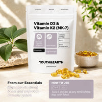 Youth & Earth Vitamin D3 4000UI + Vitamin K2 Mk7 200mcg (3 Months Supply) - Immune System Booster D3 and K2 Vitamin Supplements - Supports Immune Function & Maintains Healthy Bones - 90 Softgels