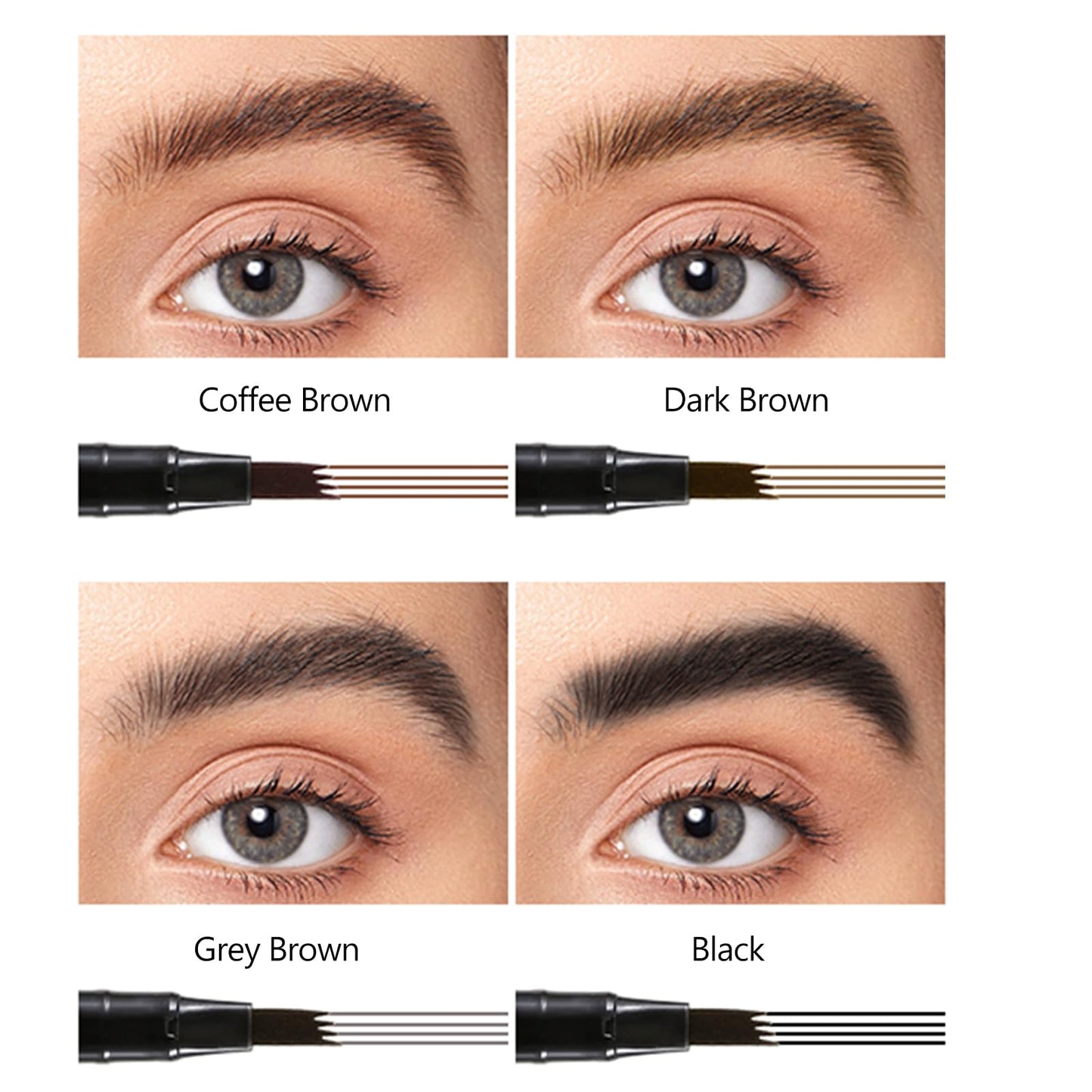 QIAWES Waterproof Eyebrow Pen - Micro Tip Eyebrow Pencil, Liquid Eyebrow Fork Tip Pen, Microblading Eyebrow Pen, Creates Natural 3D Eyebrow Hair, Long Lasting (Black)