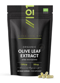 ALPHA01 Organic Olive Leaf Extract 7500mg – Standardised 20% Oleuropein – 60 Vegan Capsules (2 Months Supply) – Resealable and Recyclable Pouch by Alpha01